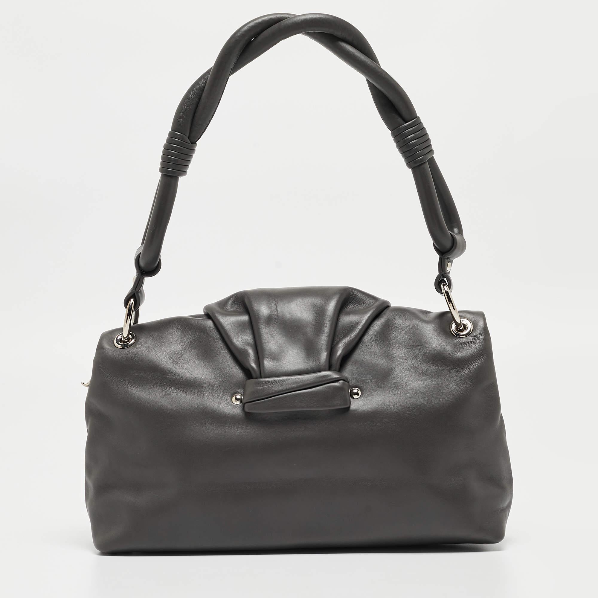 Women's Dior Dark Grey Leather Small Demi Lune Flap Bag For Sale