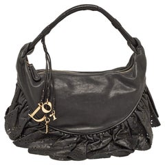 Dior Dark Grey Leather Small Gypsy Ruffle Hobo