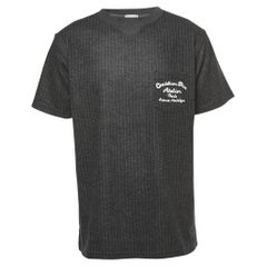 Dior Dark Grey Striped Embroidered Wool Crew Neck T-Shirt XL