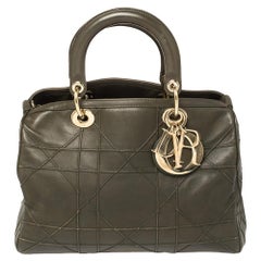 Dior Dark Olive Green Cannage Leather Granville Polochon Satchel