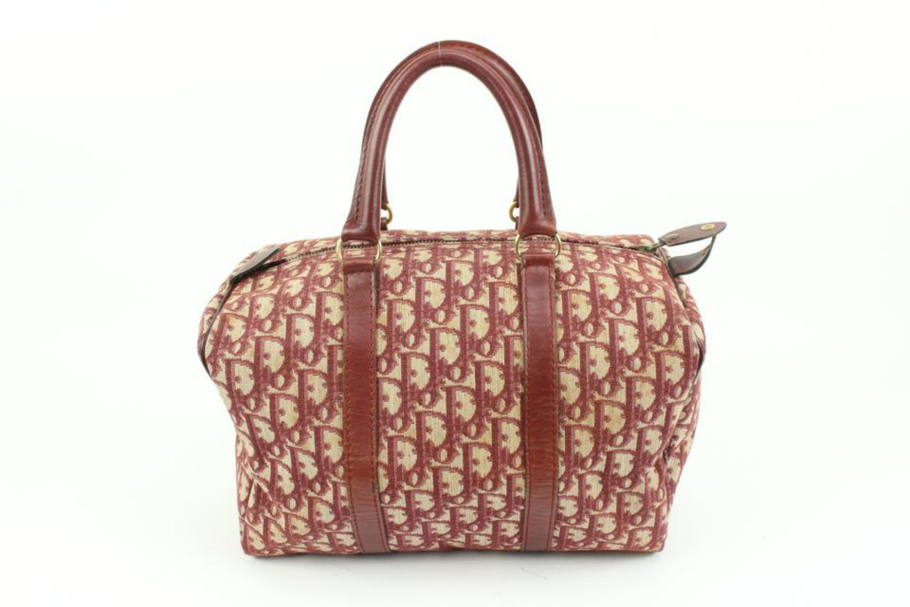 Dior Dark Red Burgundy Bordeaux Monogram Trotter Boston Bag 61d418s In Good Condition For Sale In Dix hills, NY