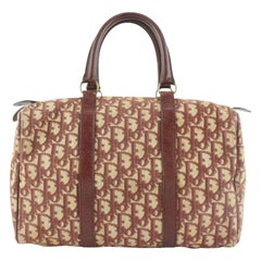 Vintage Dior Dark Red Burgundy Monogram Trotter Boston Duffle Bag 173da53