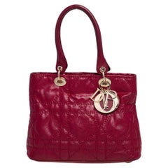 Dior Dark Red Cannage Coated Canvas Soft Lady Dior Tote