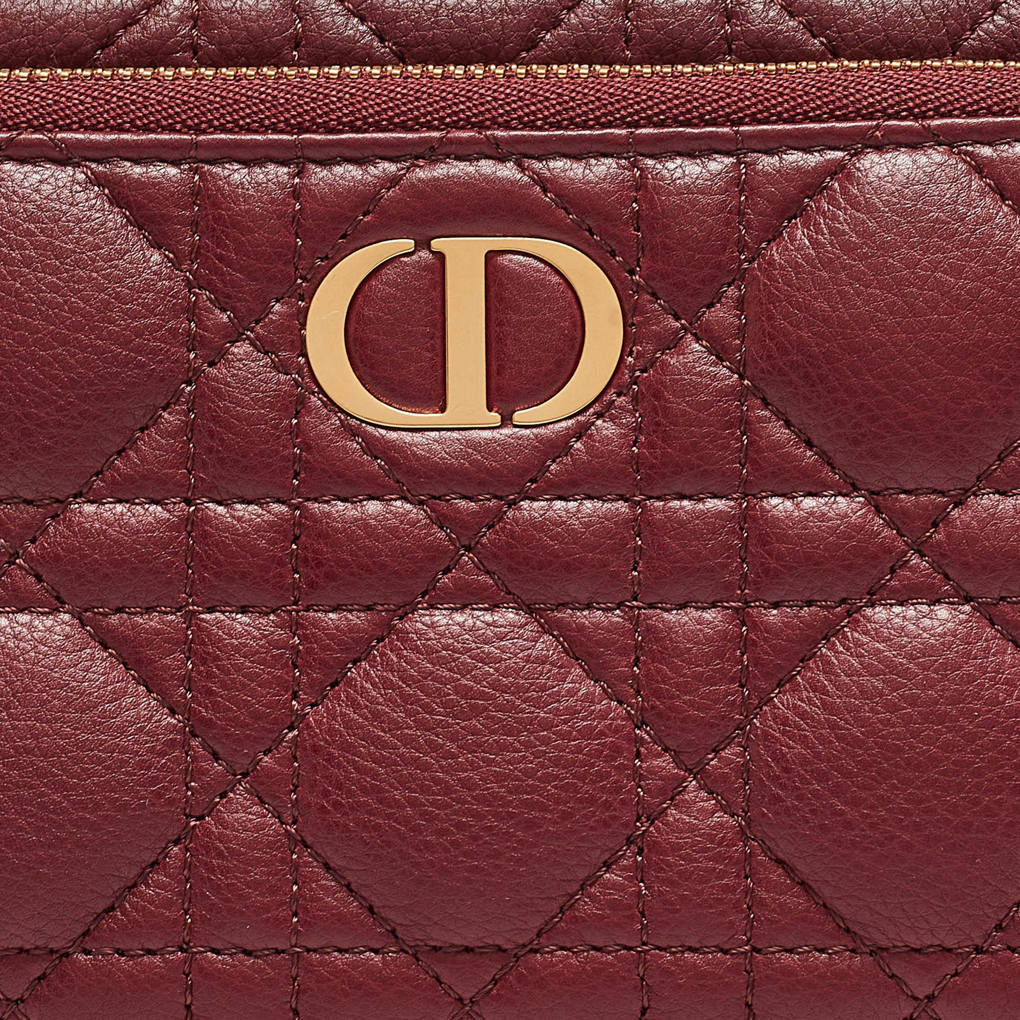 Dior Dark Red Cannage Leather Caro Double Pouch Bag 1