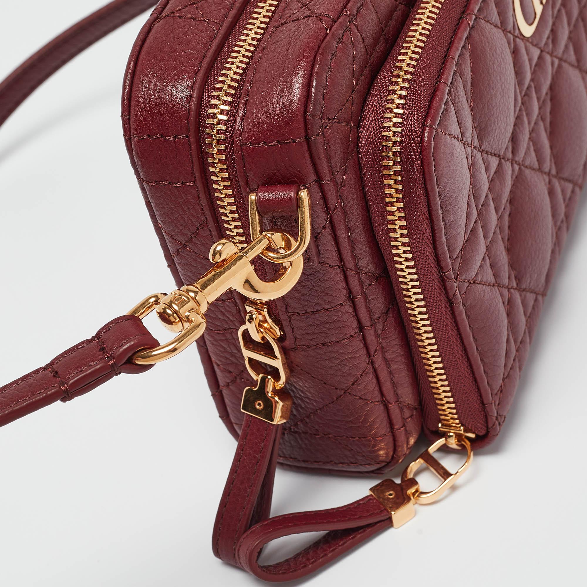Dior Dark Red Cannage Leather Caro Double Pouch Bag 2