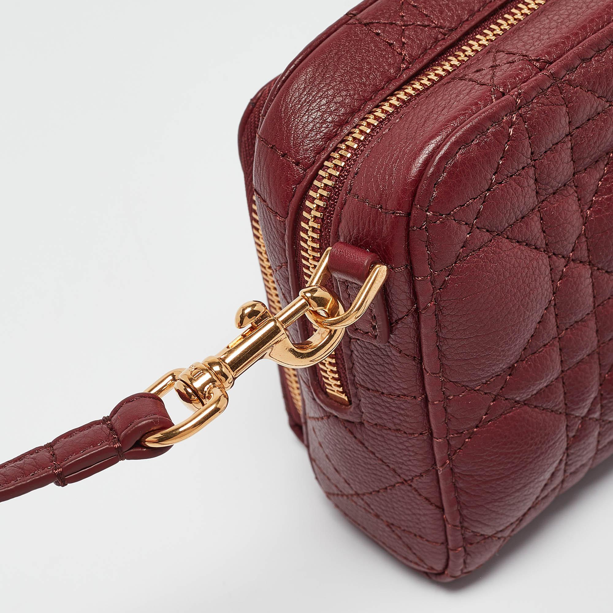 Dior Dark Red Cannage Leather Caro Double Pouch Bag 3