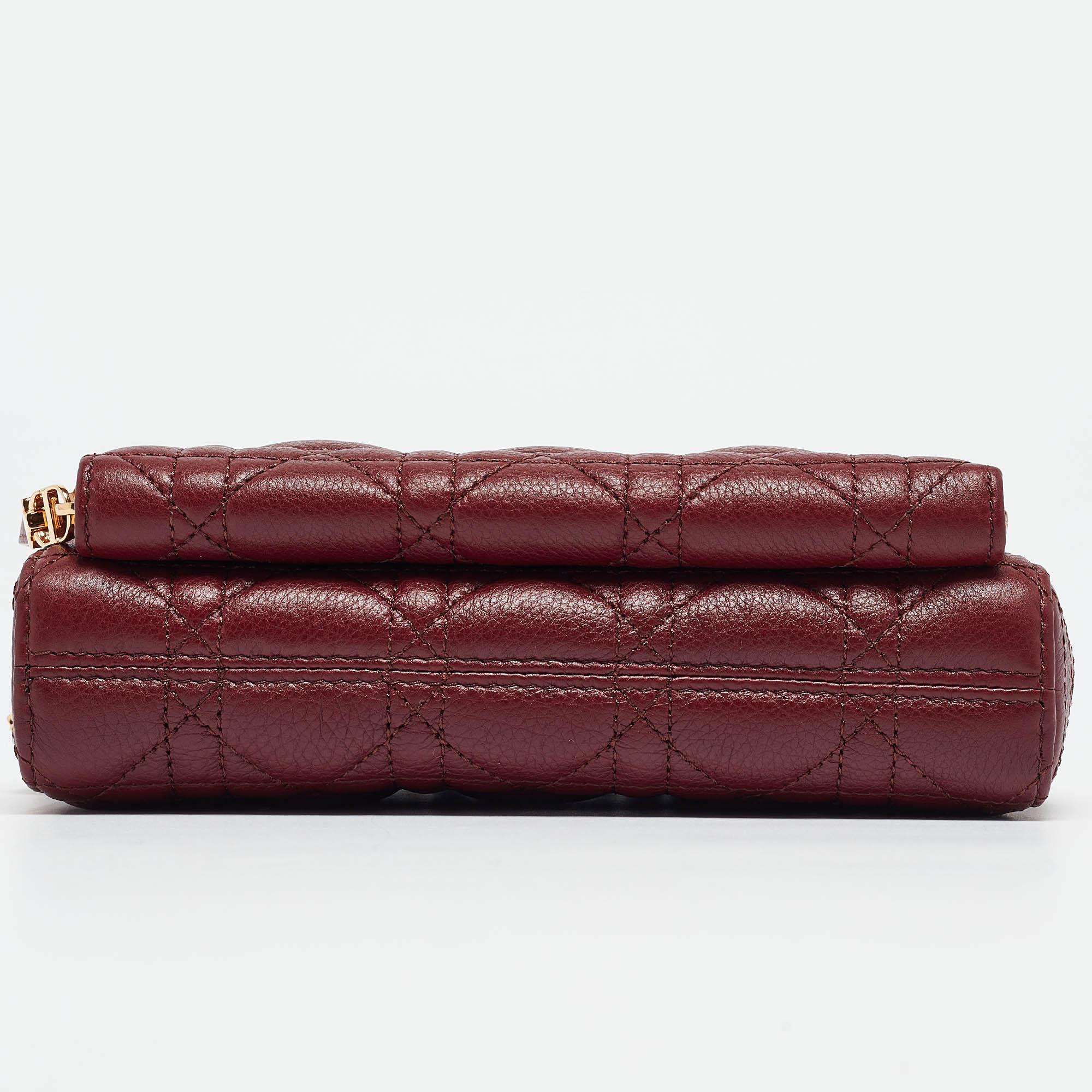 Dior Dark Red Cannage Leather Caro Double Pouch Bag 4