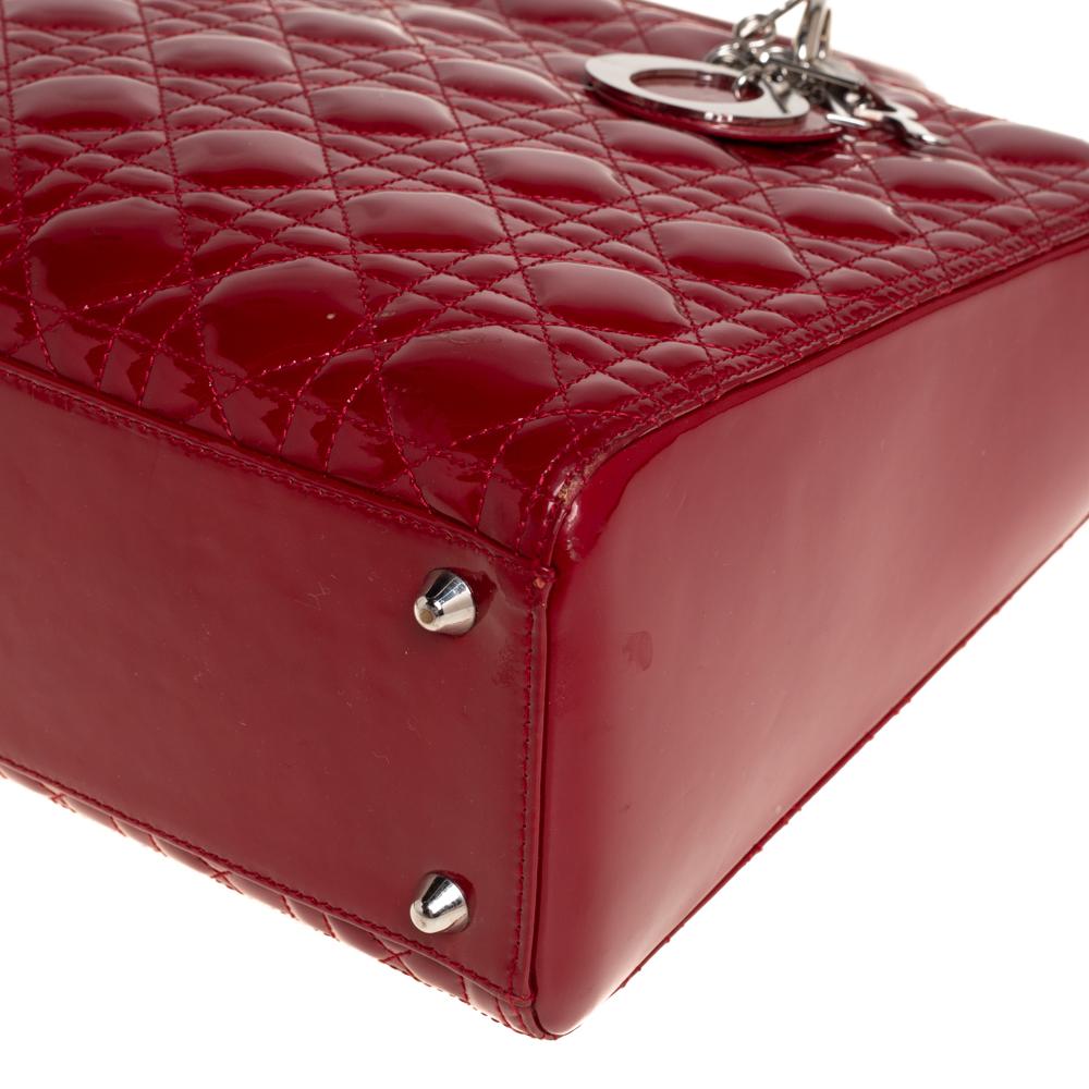 Dior Dunkelrot Cannage Lackleder Große Lady Dior Tote 5