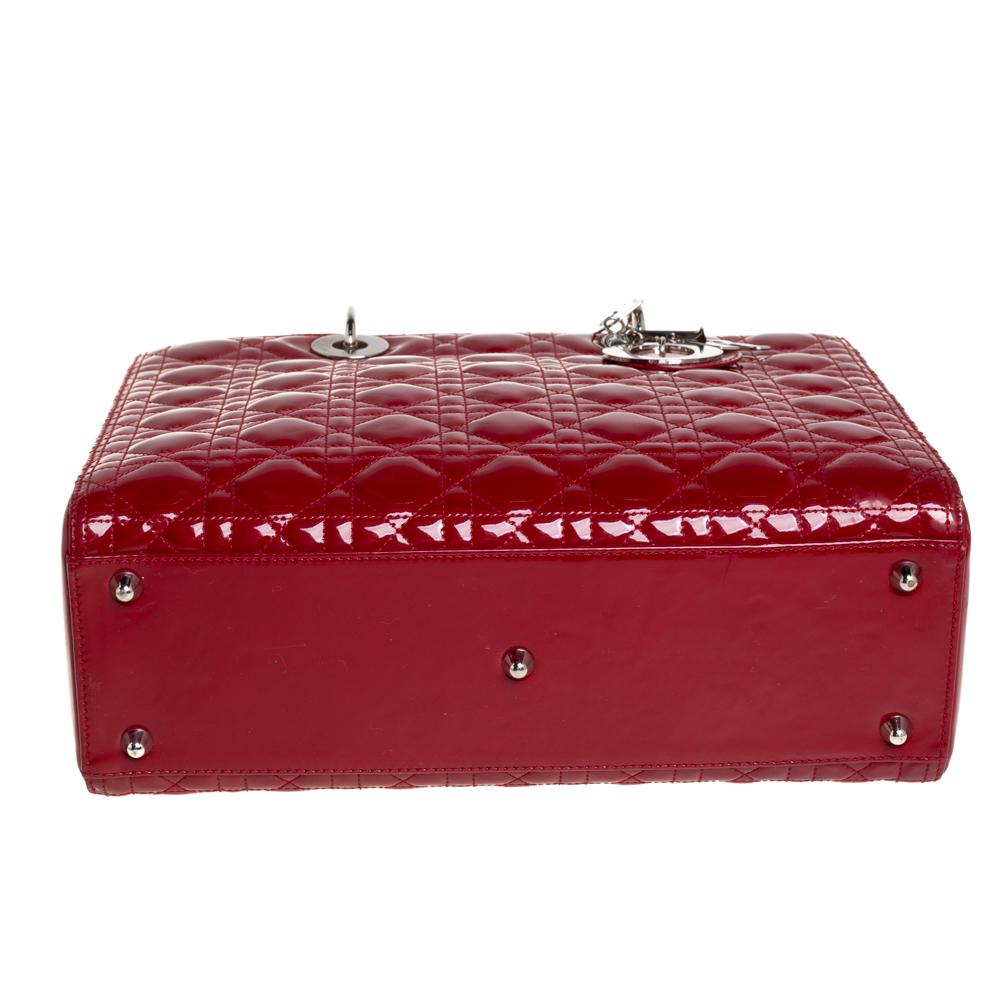 Dior Dunkelrot Cannage Lackleder Große Lady Dior Tote 6