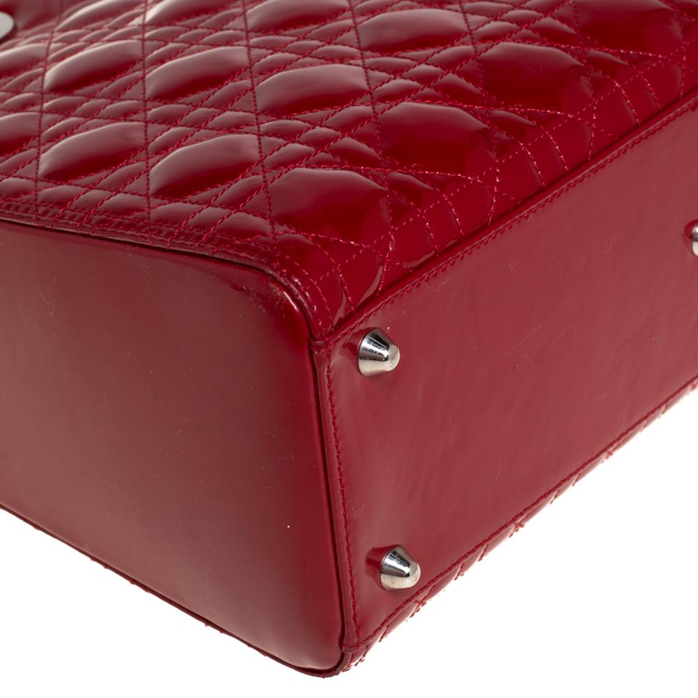 Dior Dunkelrot Cannage Lackleder Große Lady Dior Tote 7