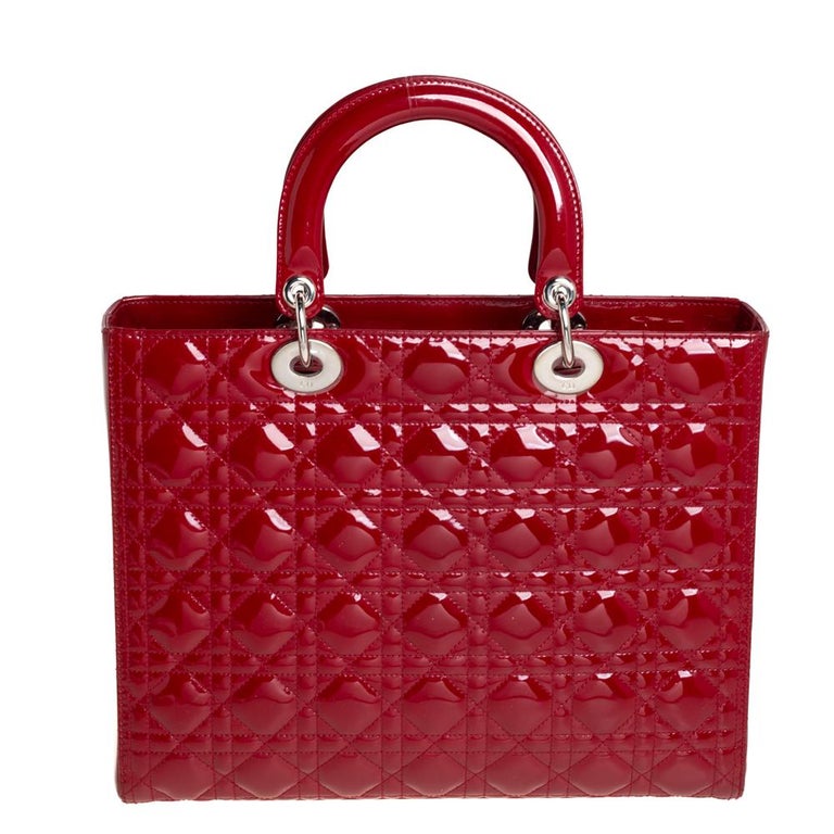 Dior Dark Red Cannage Patent Leather Large Lady Dior Tote at 1stDibs