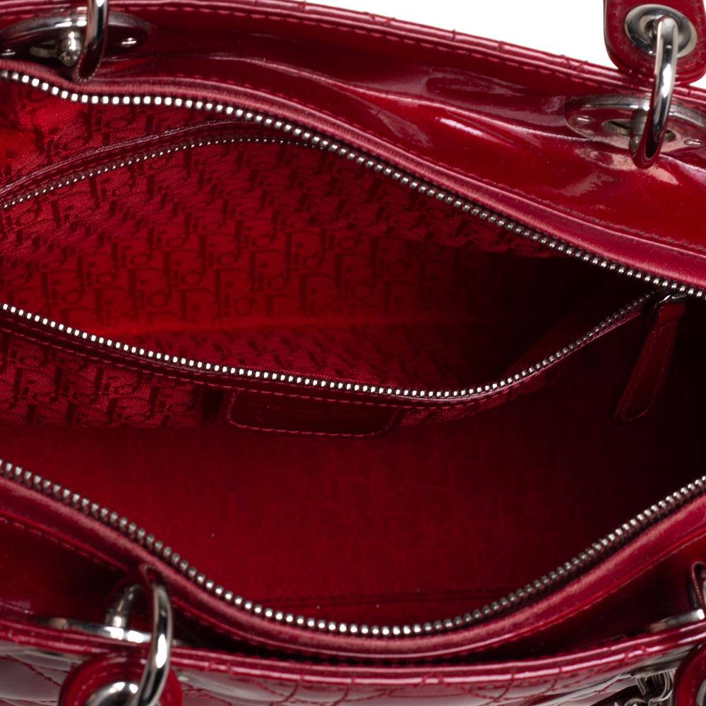 Dior Dunkelrot Cannage Lackleder Große Lady Dior Tote Damen