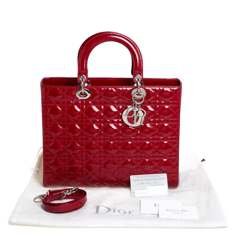 Dior Dunkelrot Cannage Lackleder Große Lady Dior Tote 3