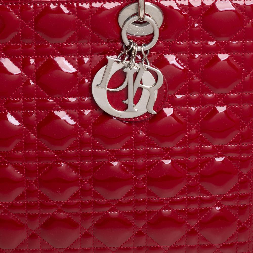 Dior Dunkelrot Cannage Lackleder Große Lady Dior Tote 4