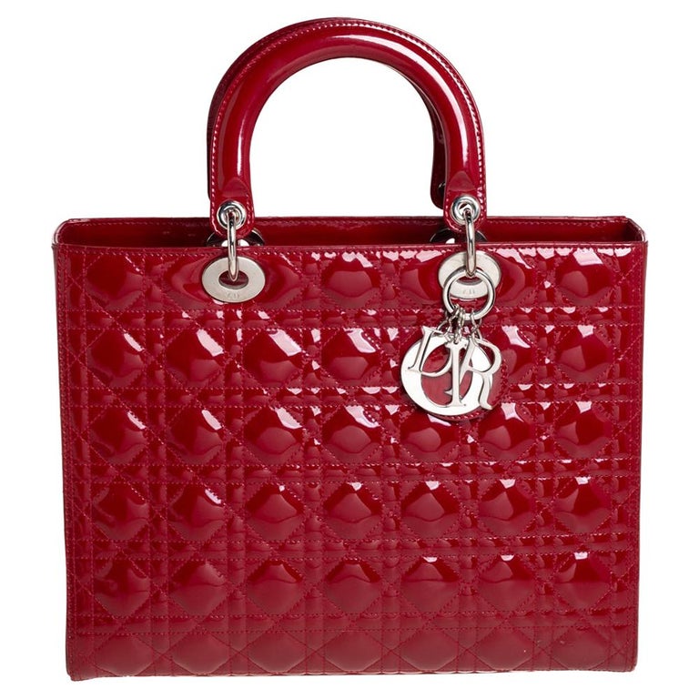 Dior Dark Red Cannage Patent Leather Large Lady Dior Tote at 1stDibs ...