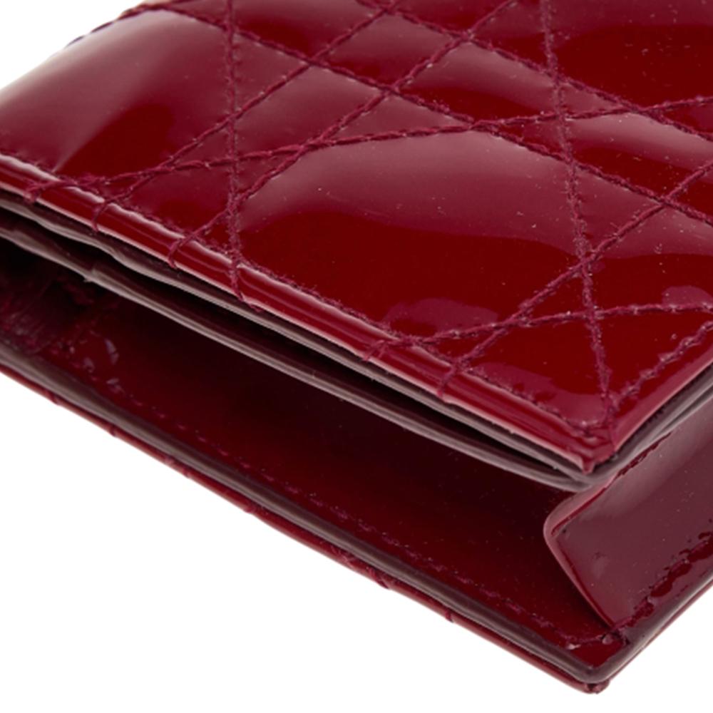 Dior Dark Red Cannage Patent Leather Mini Lady Dior Wallet 1