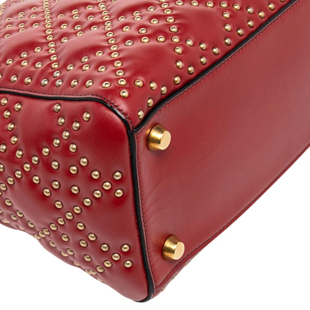Dior Dark Red Leather Medium Studded Supple Lady Dior Tote 5