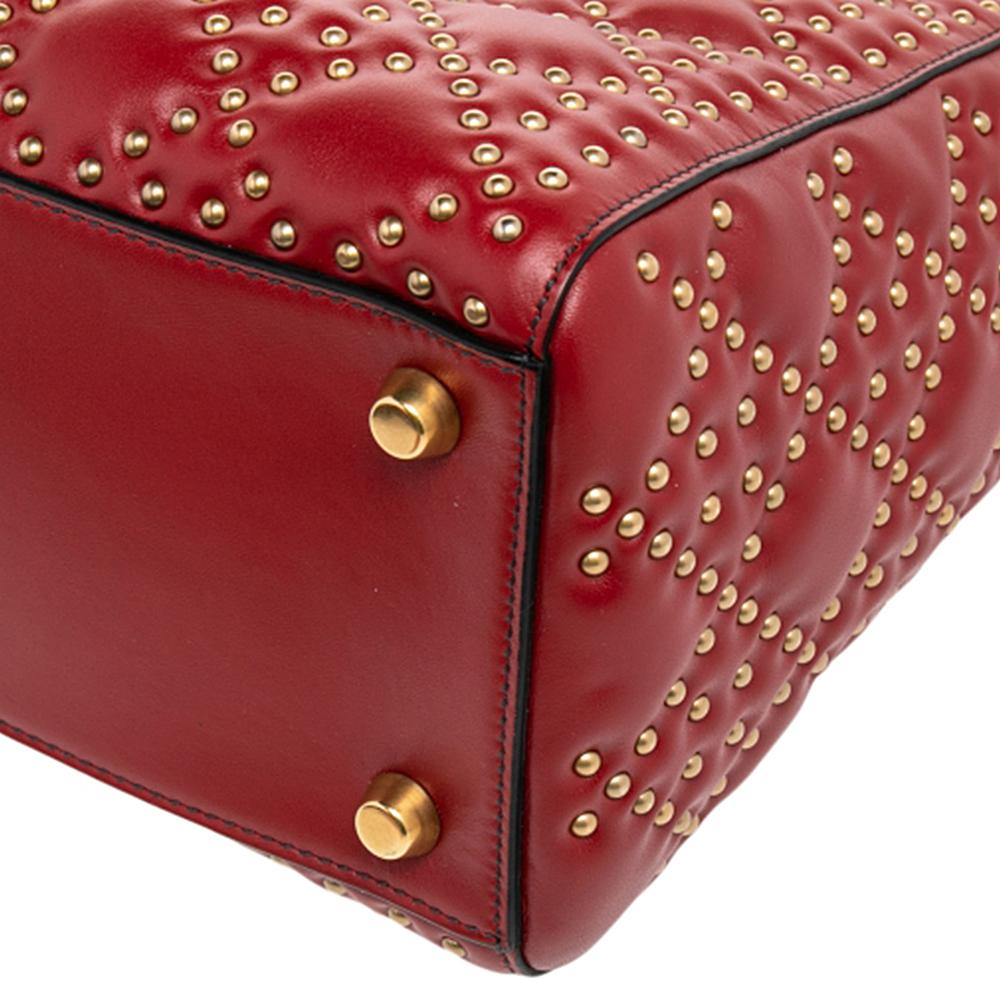Dior Dark Red Leather Medium Studded Supple Lady Dior Tote 3