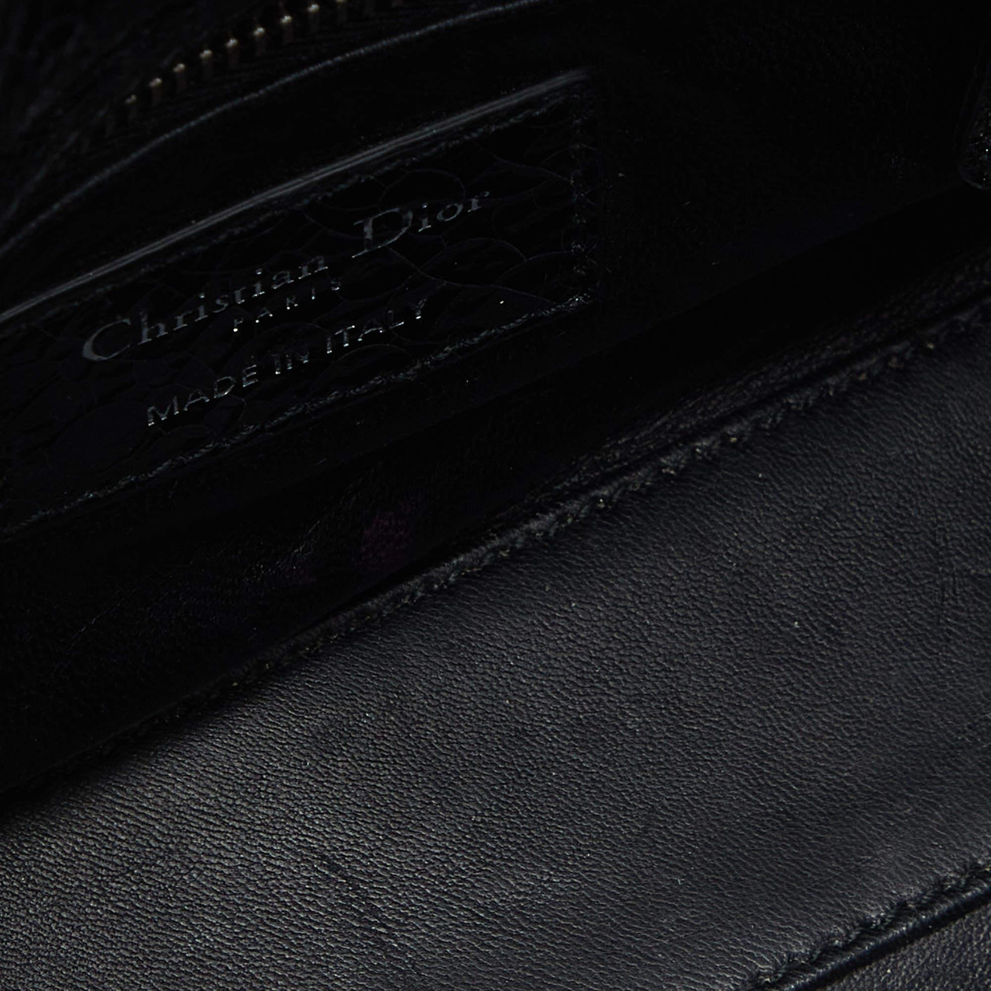 Dior Deep Green Crackled Leather Mini Chain Lady Dior Tote 3