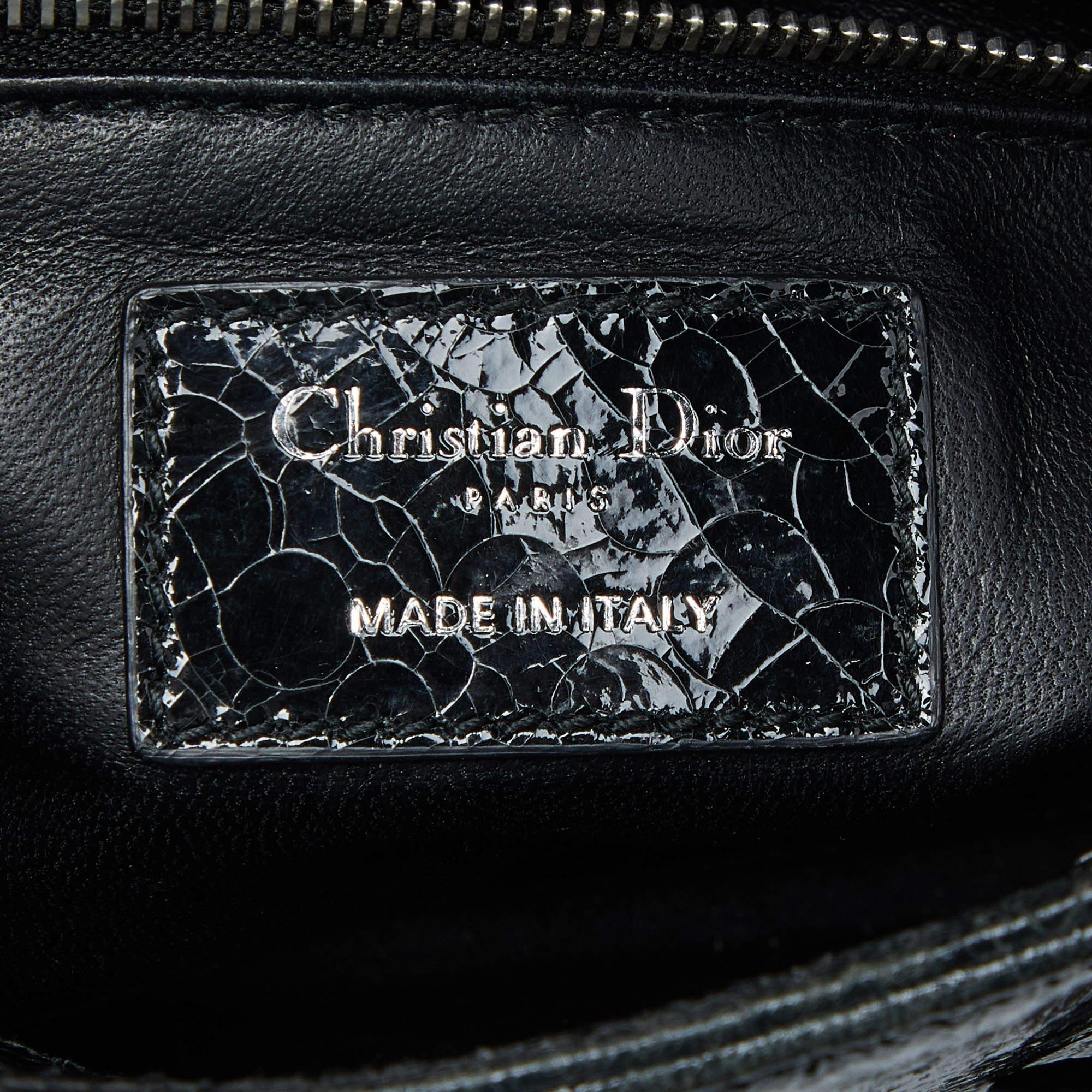 Dior Deep Green Crackled Leather Mini Chain Lady Dior Tote 5