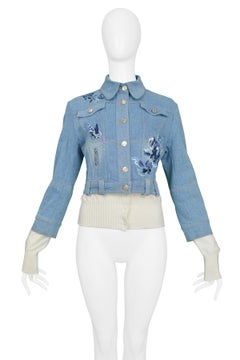 Dior Denim Blue Embroidered & Knit Jacket