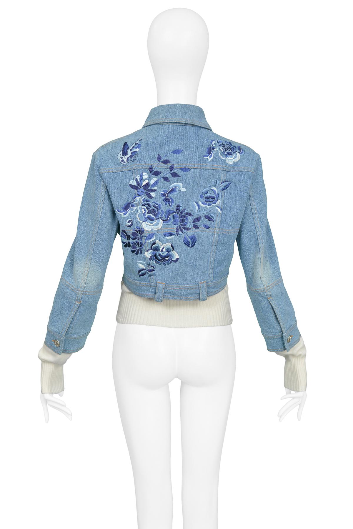 Dior Denim Blue Embroidered & Knit Jacket In Excellent Condition For Sale In Los Angeles, CA