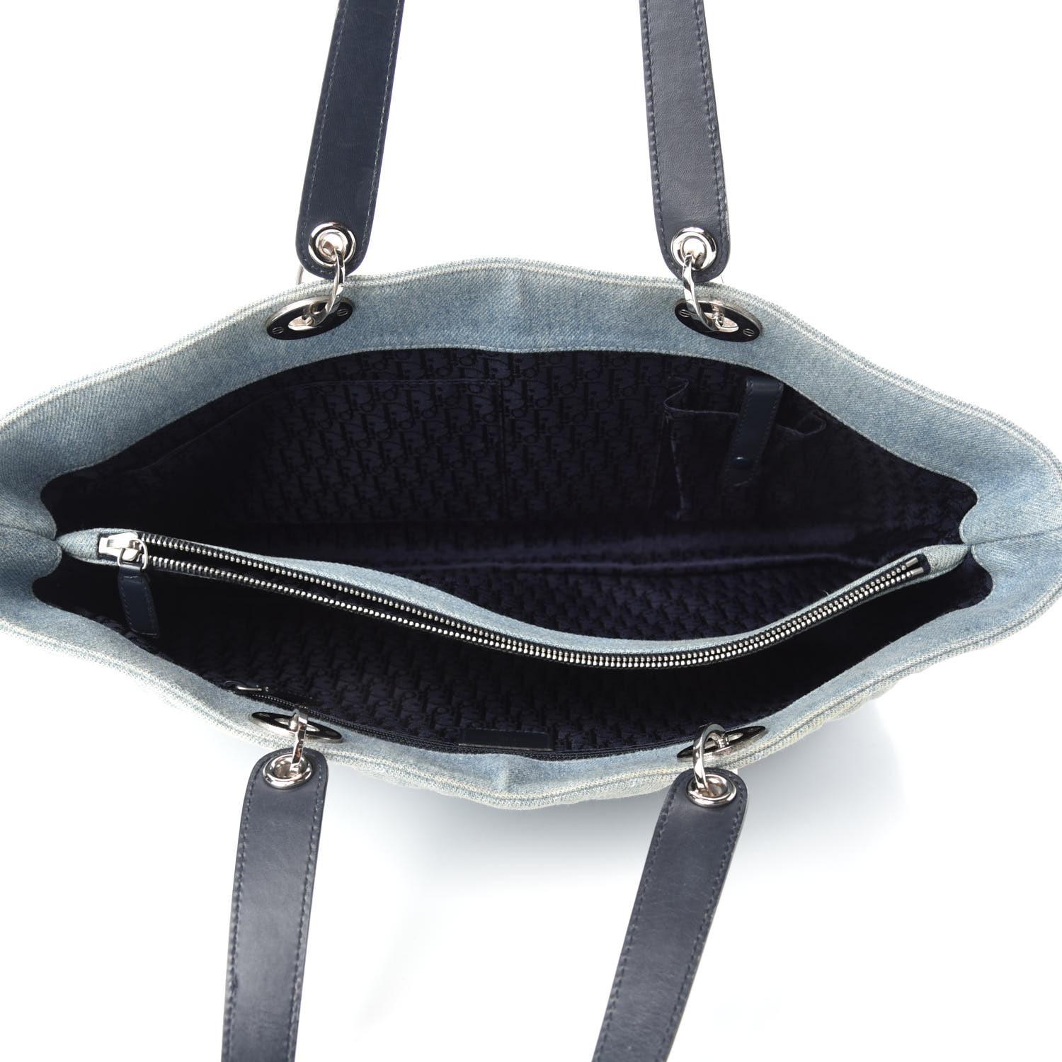 Christian Dior Denim Cannage Light Blue Lady Dior Shopper Tote For Sale 2