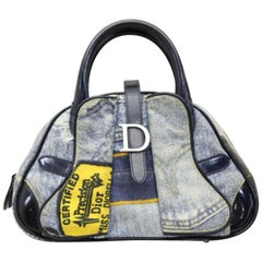 Dior Denim Patchwork Bowler 227306 Blue Coated Canvas Satchel