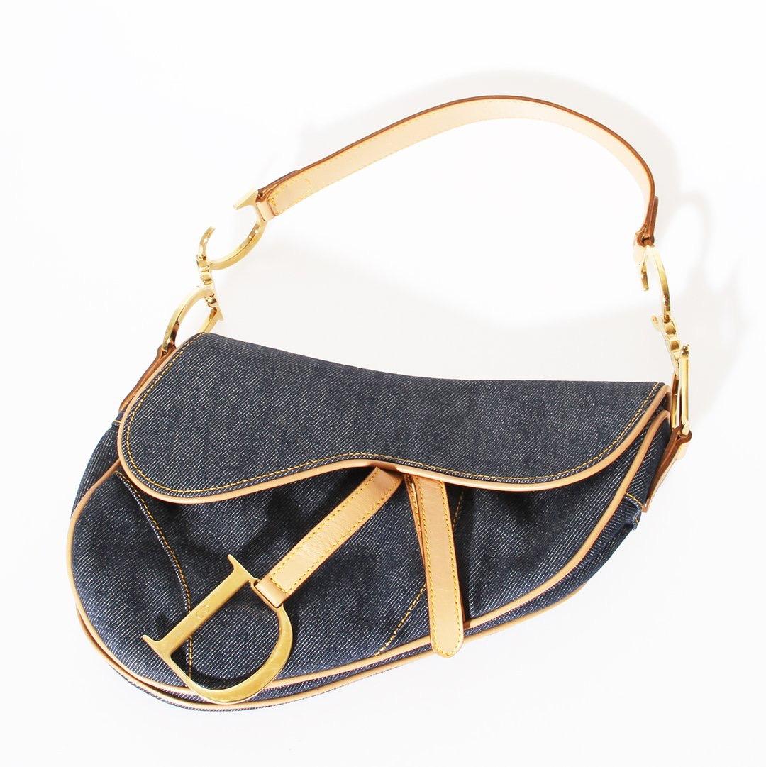 Gray Dior Denim Saddle Bag