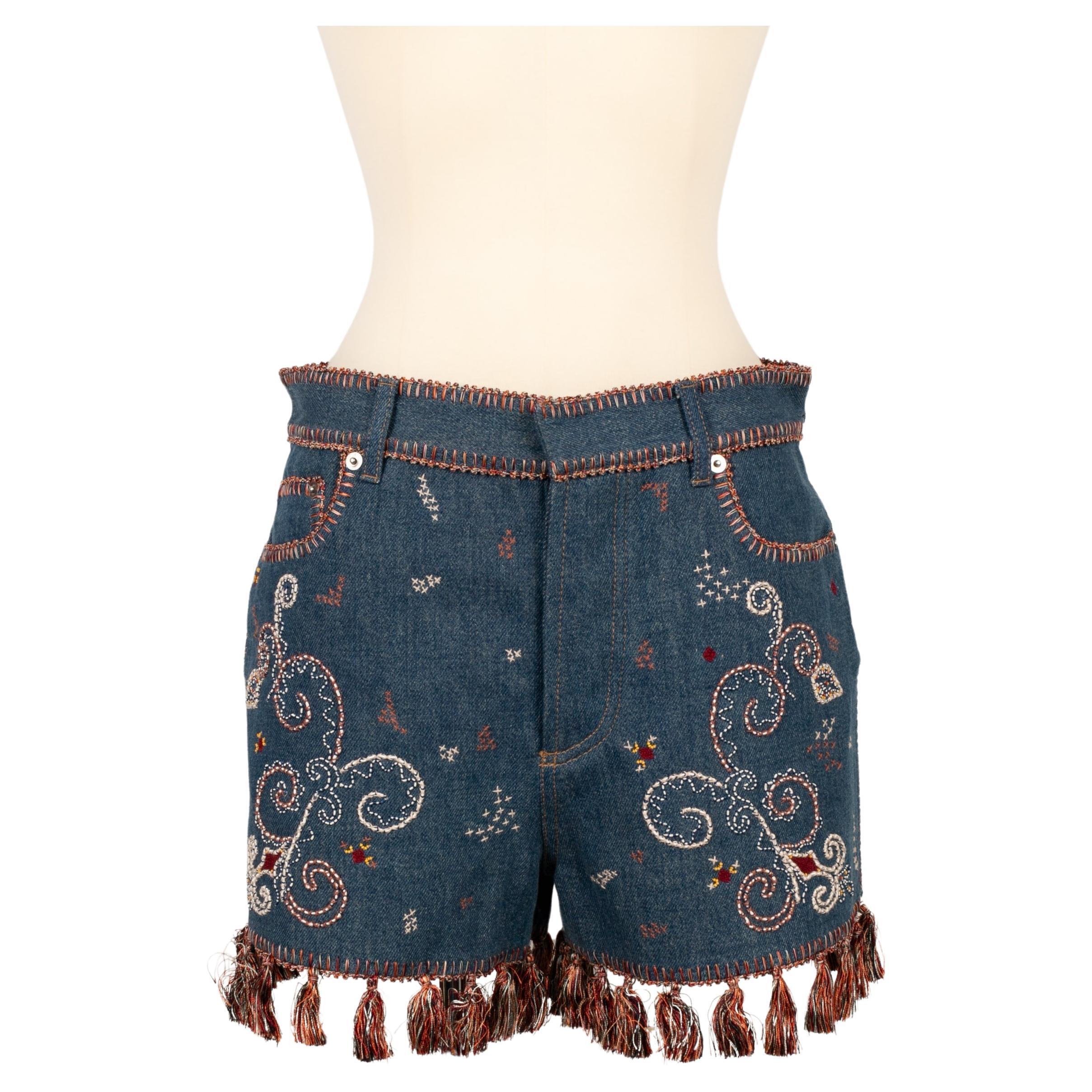 Dior Denim Shorts Sewn with Pearls and Trimmings Ornaments, 2008