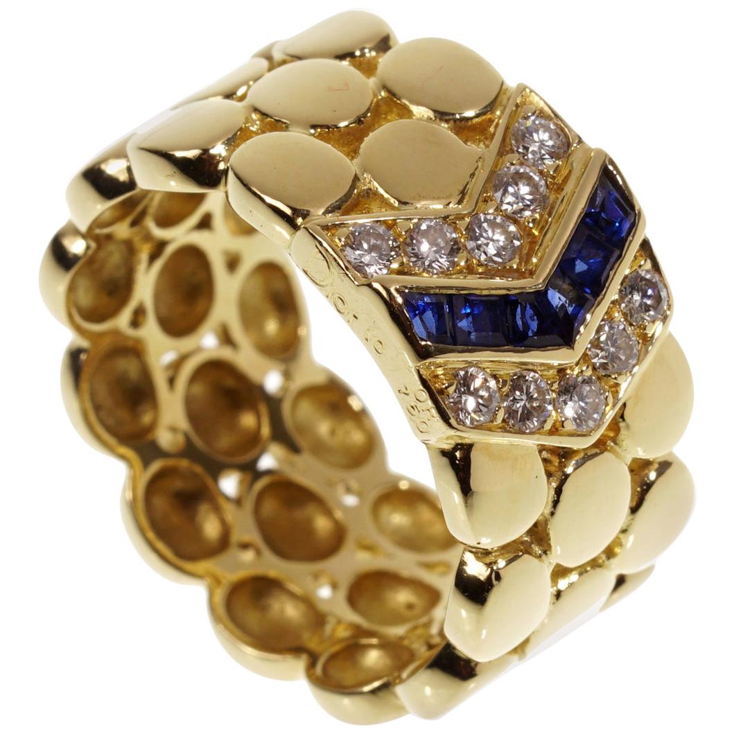 Dior Diamond Sapphire Yellow Gold Band Ring