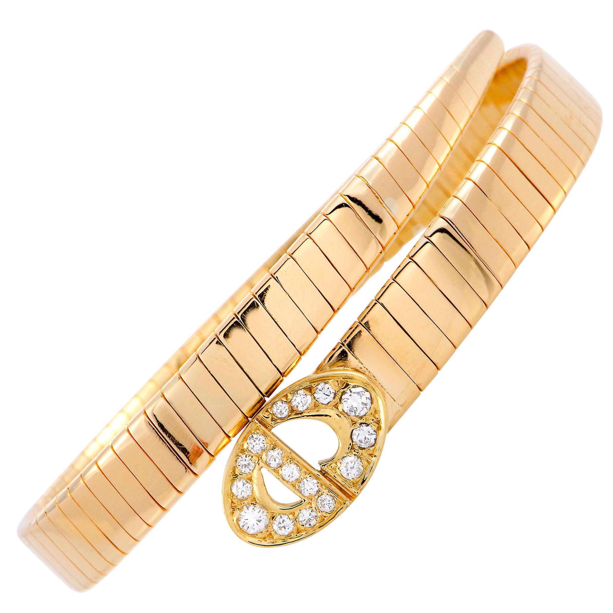 Dior Diamond Yellow Gold Bypass Buckle Bracelet