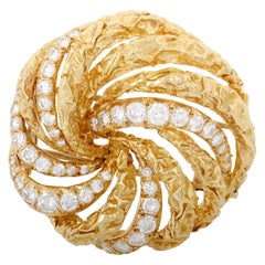 Dior Diamond Yellow Gold Swirl Brooch