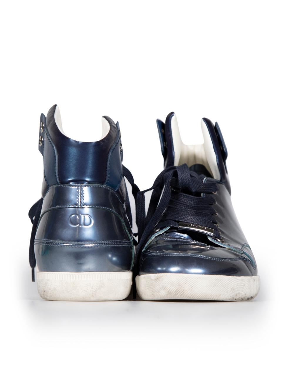 Dior Dior Homme Blue Patent Hi-Top Trainers Size IT 42 In Good Condition For Sale In London, GB