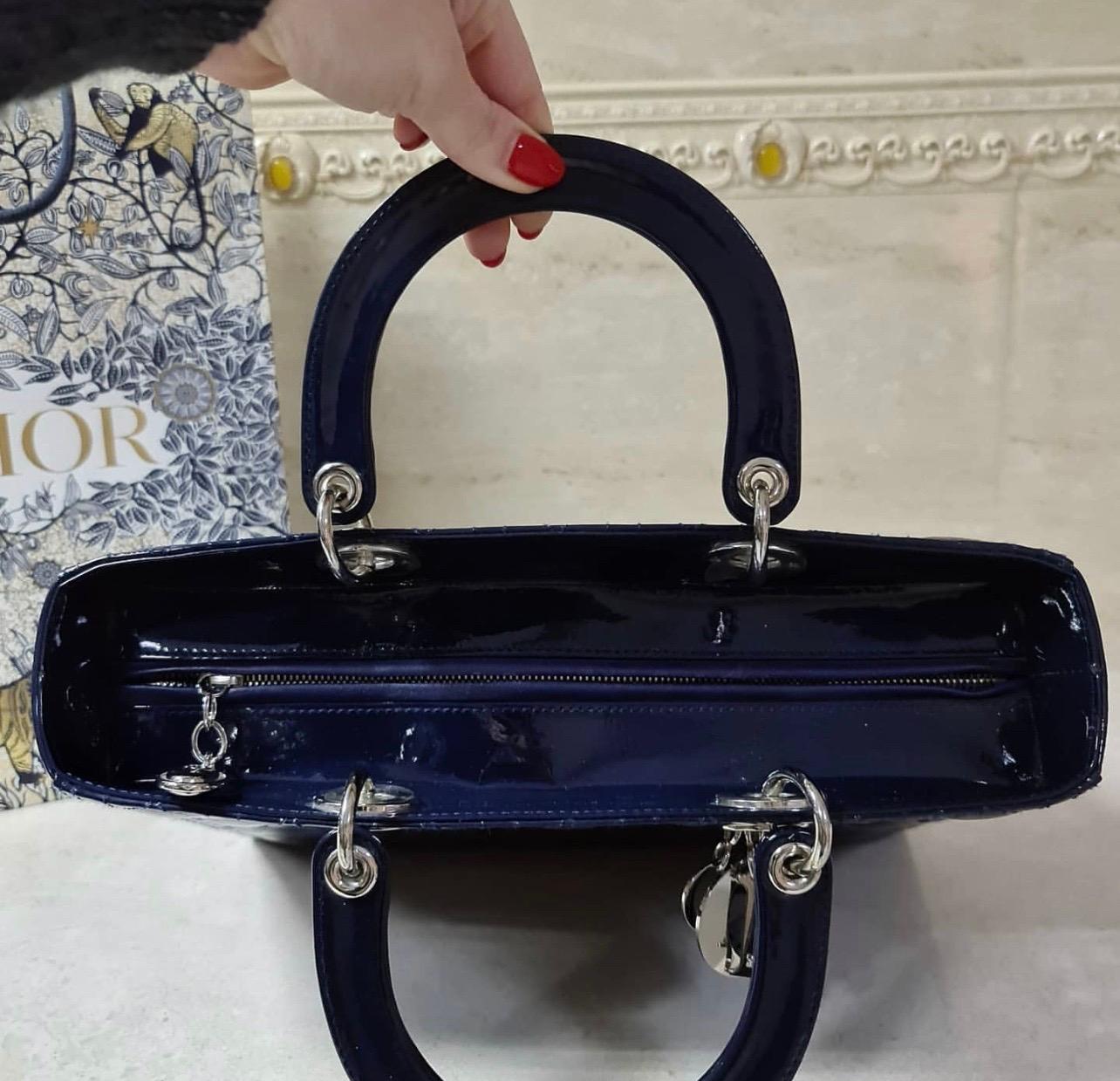Women's Dior Dior Navy Blue Patent Leather Large Lady Dior Tote