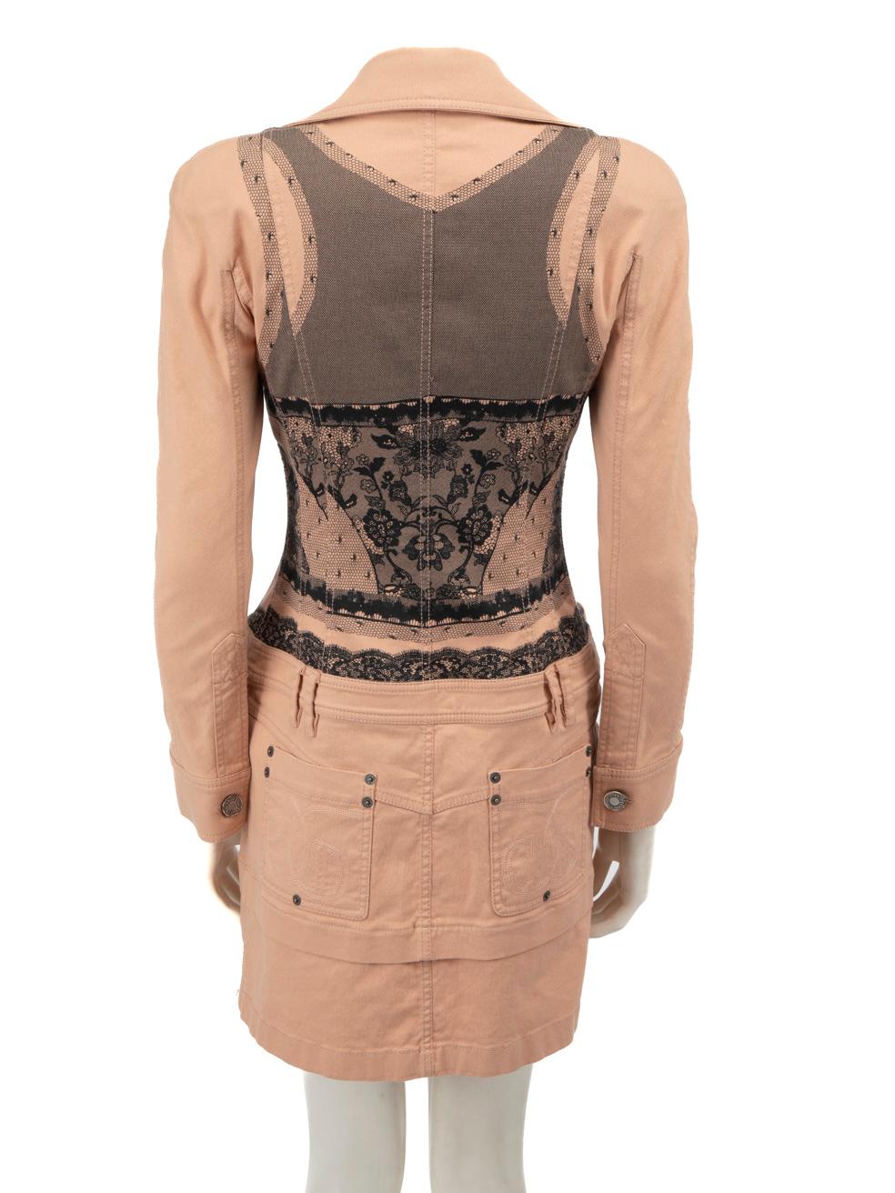 Beige Dior Dior Spring 2006 Runway Blush Pink Denim Lace Coat Size M