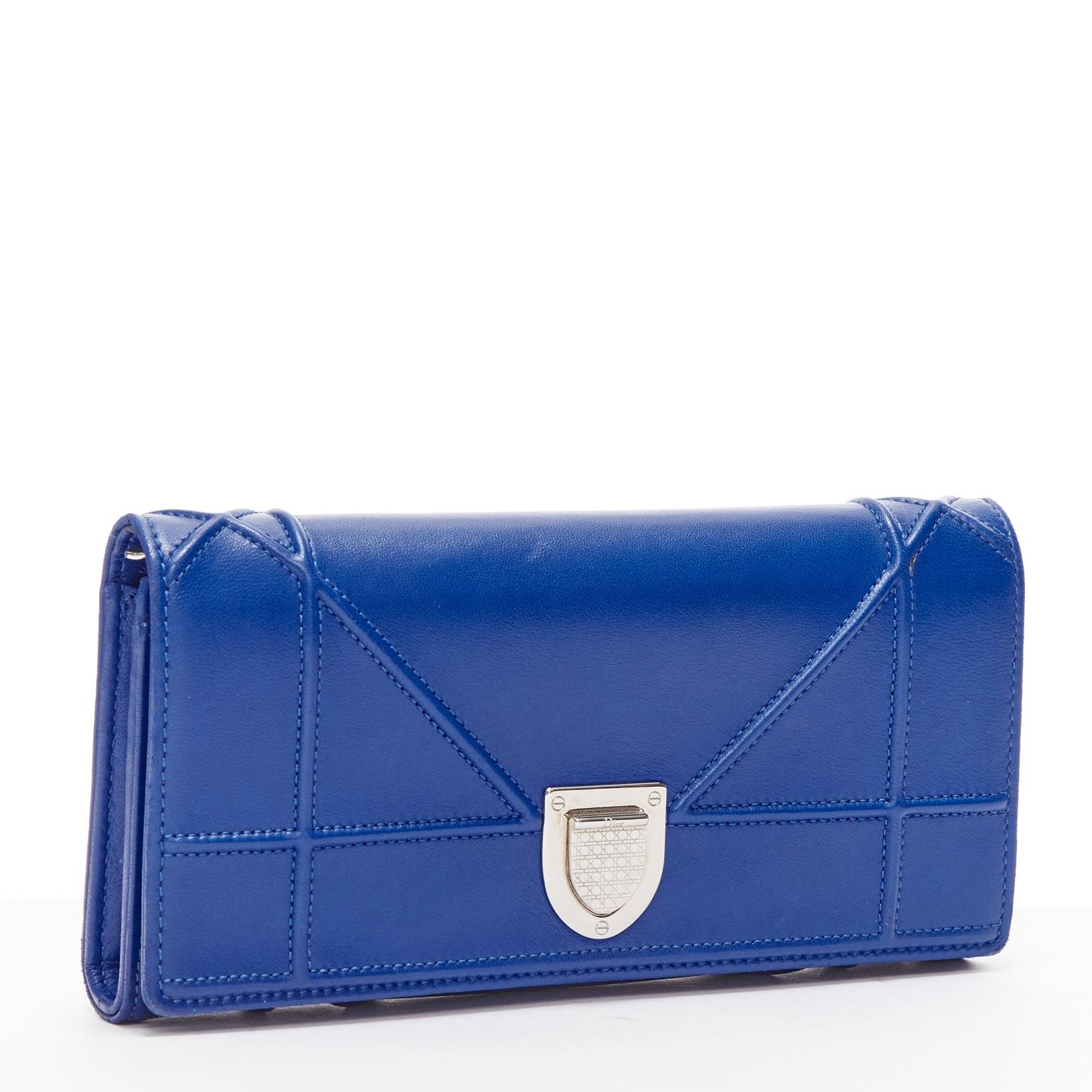 Blue DIOR Diorama cerulean blue quilted crossbody wallet on chain clutch bag