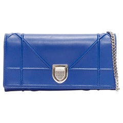 DIOR Diorama cerulean blue quilted crossbody wallet on chain clutch bag