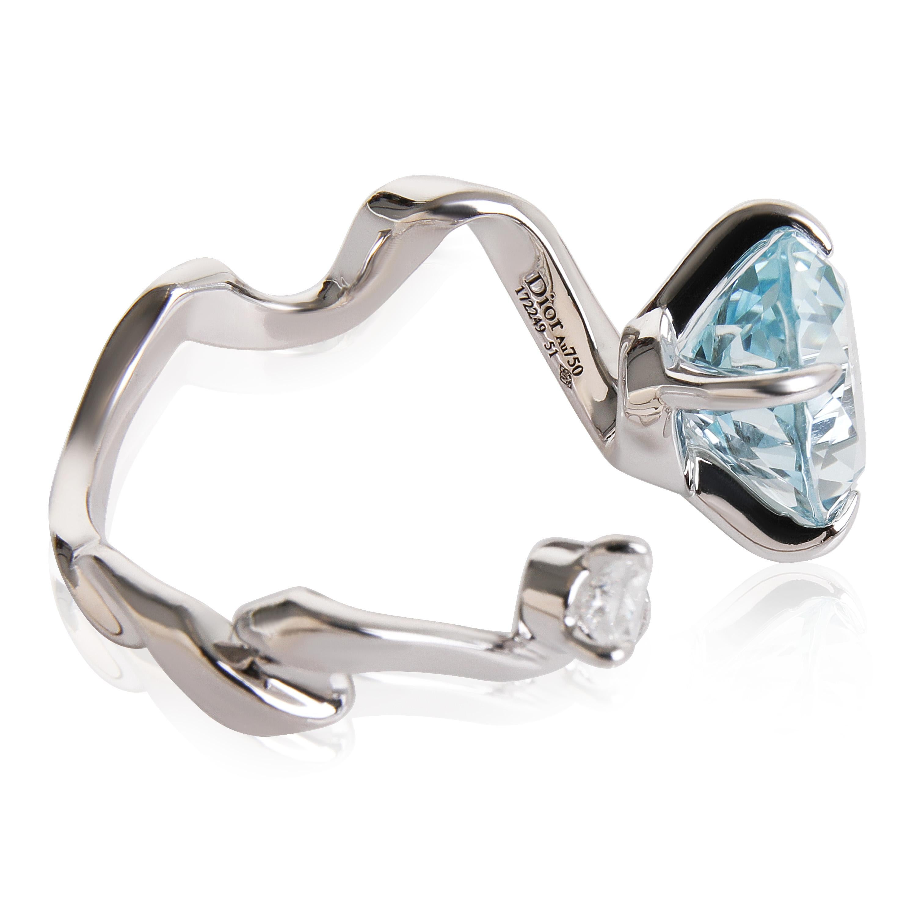 Pear Cut Dior Diorama Precieuse Diamond Aquamarine Ring in 18k White Gold D VS1 0.33 CTW For Sale