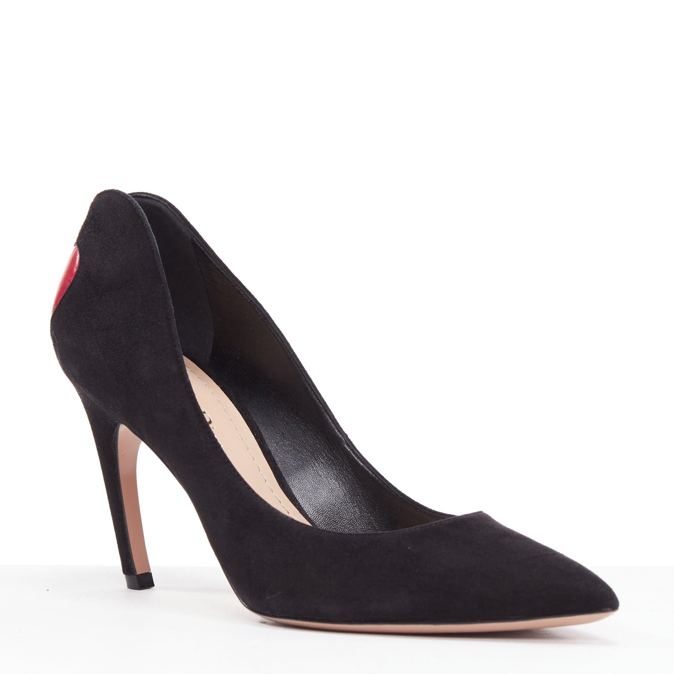 Black DIOR Dioramour red leather heart black suede curved heeled pumps EU38 For Sale