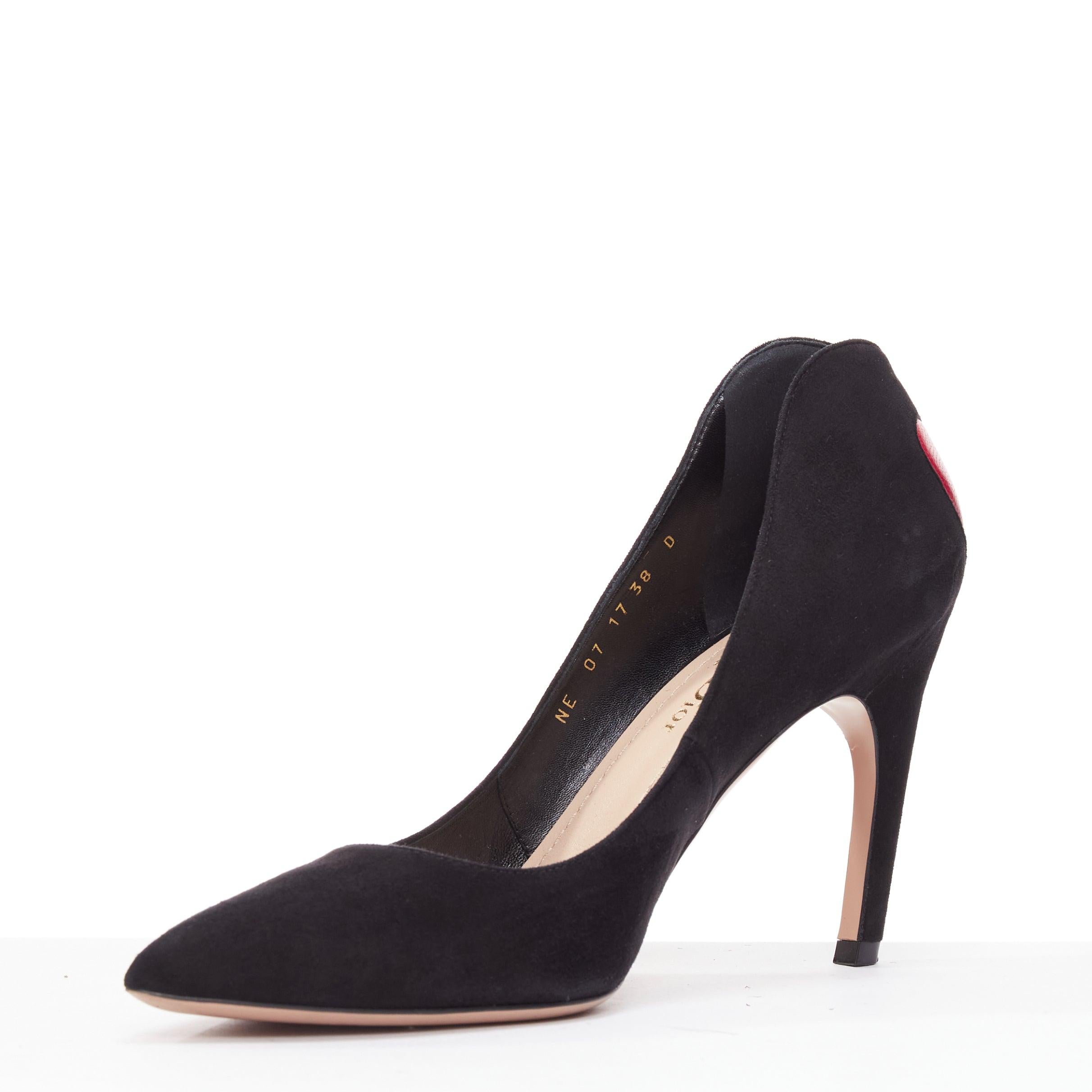 Women's DIOR Dioramour red leather heart black suede curved heeled pumps EU38 For Sale