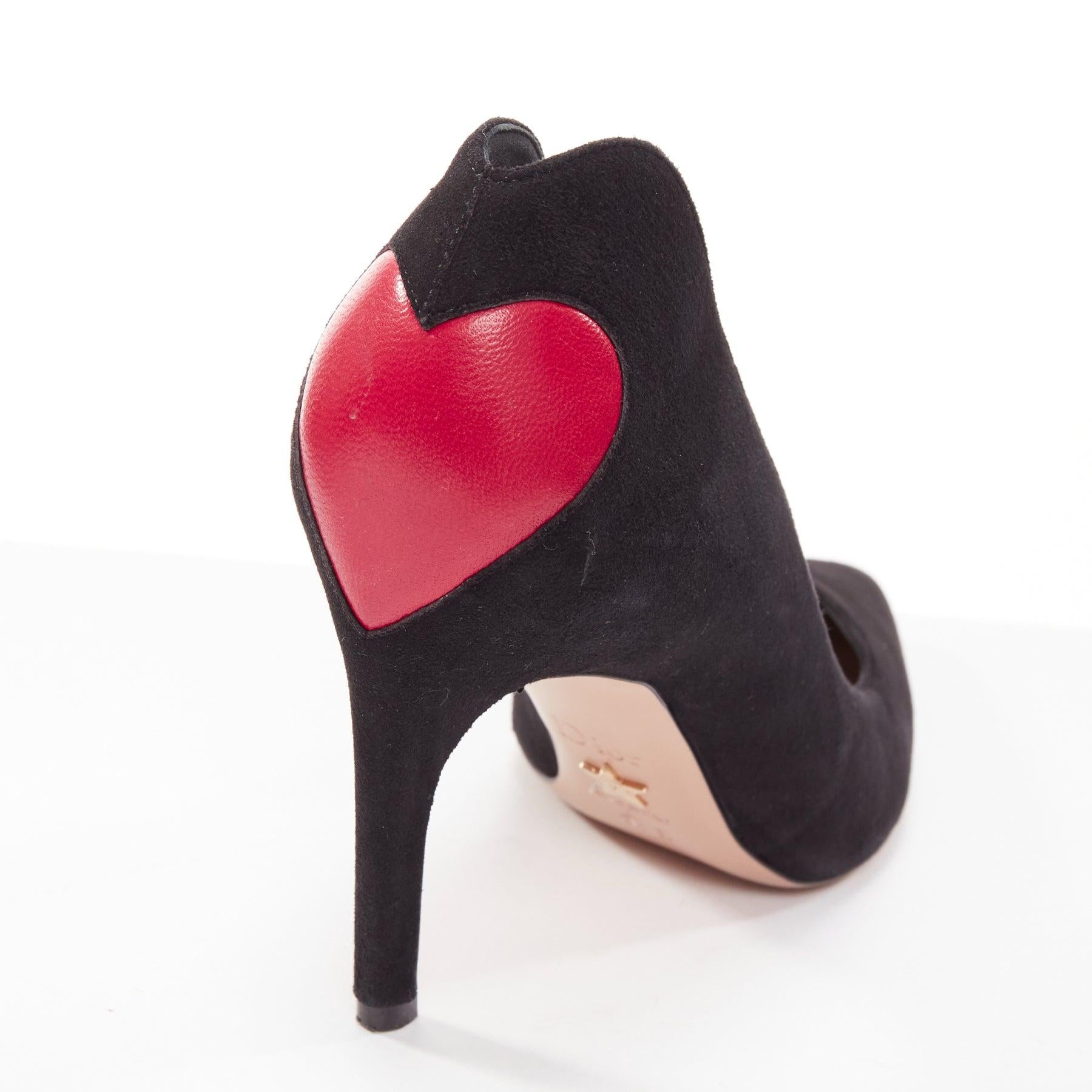 DIOR Dioramour red leather heart black suede curved heeled pumps EU38 For Sale 1
