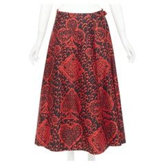 DIOR Diorarmour black red cotton playing cards print wrap midi skirt FR36 S