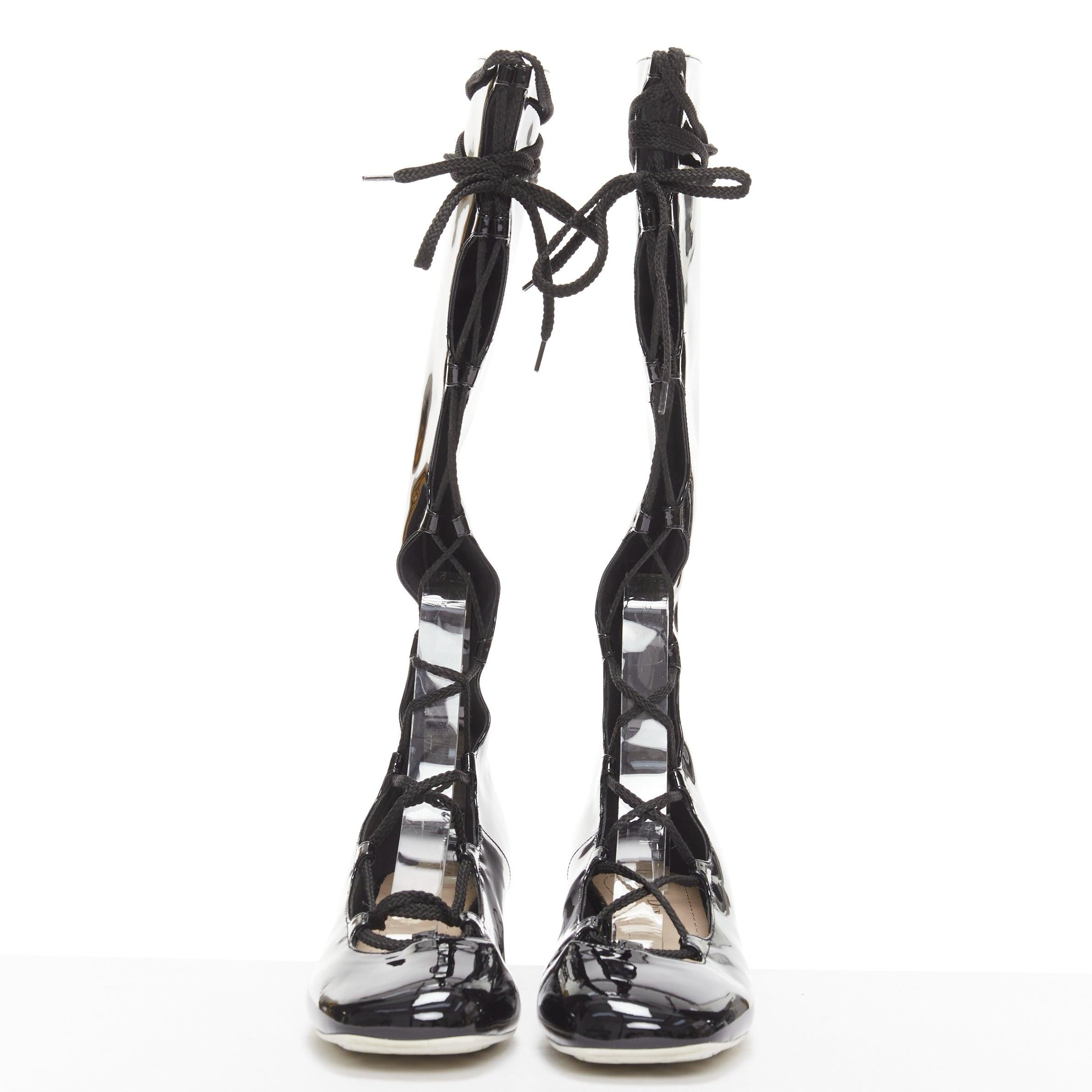 Black DIOR Diorarty silver star lucite heel black patent ballerina kitten heels EU38.5 For Sale