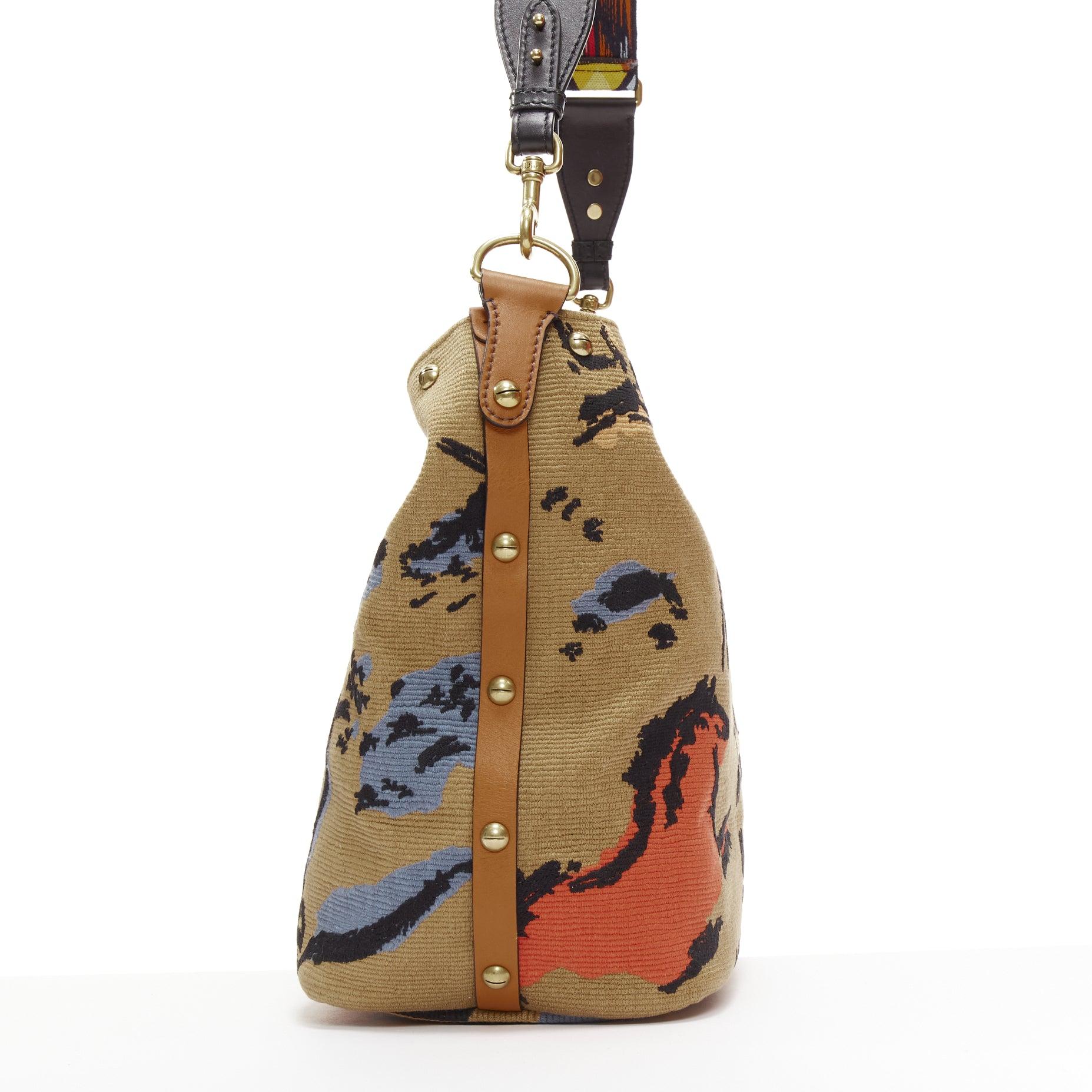 Brown DIOR DiorAvenue Sauvage Special Edition brown logo canvas embroidery hobo bag
