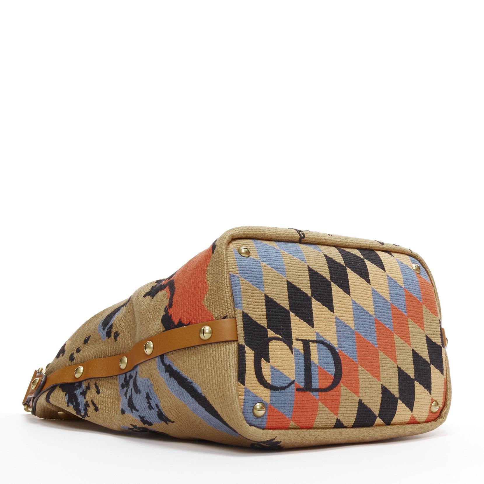 Women's DIOR DiorAvenue Sauvage Special Edition brown logo canvas embroidery hobo bag