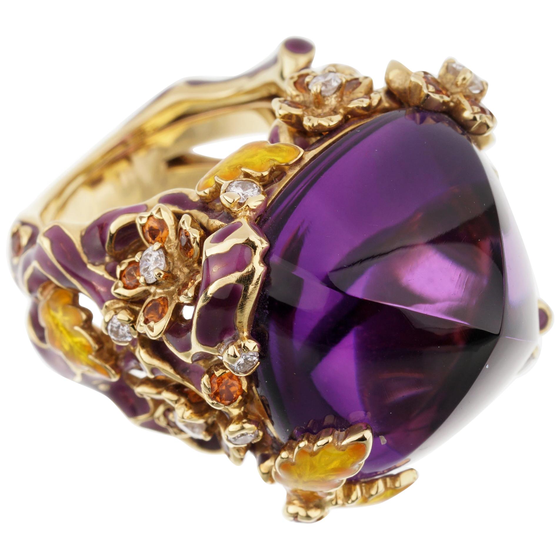 Dior Diorella 40 Carat Amethyst Diamond Sapphire Ring For Sale