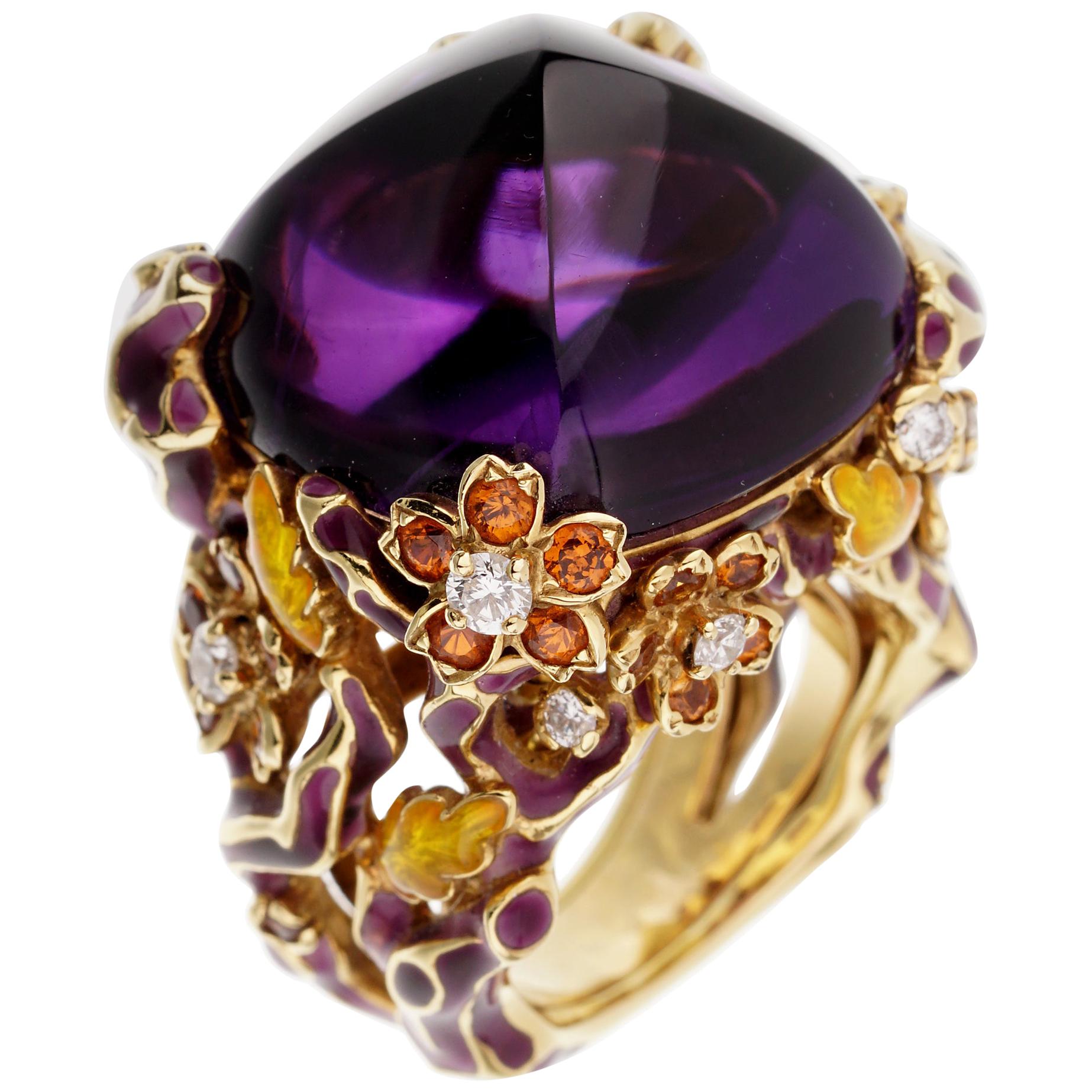 Dior Diorella 40 Carat Amethyst Diamond Sapphire Ring For Sale