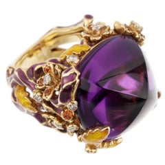 Dior Diorella 40 Carat Amethyst Diamond Sapphire Ring