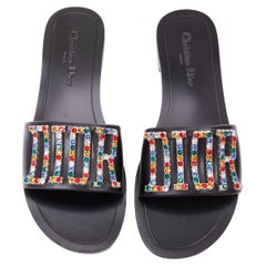DIOR Diorevolution multicolor crystal pave logo sandals slides EU40